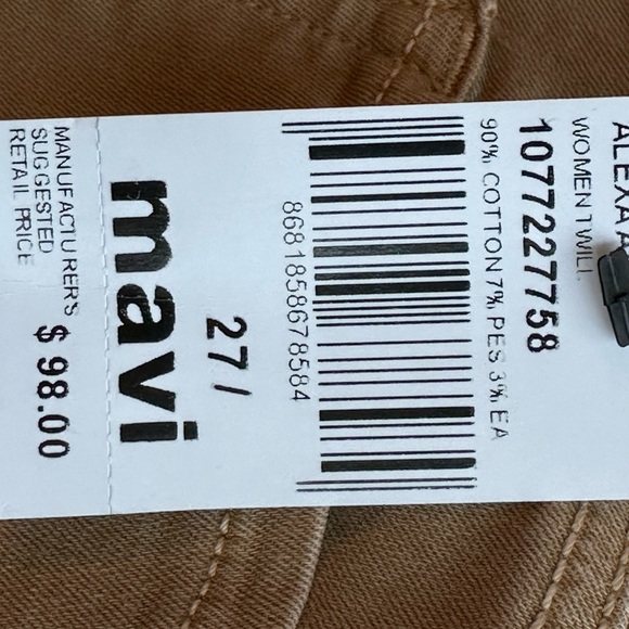 NWT MAVI Jeans ALEXA Skinny Stretch Mid-Rise Twill Pants Tan Khaki Sand Ankle - Picture 6 of 10